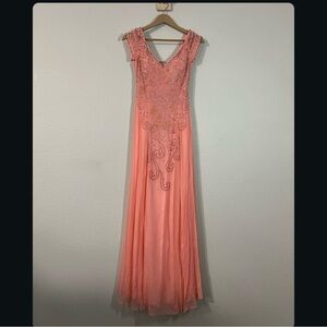 Vintage 💯 pure silk pink formal gown w floral beading accents by PartyTime